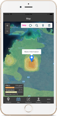 AirRater app monitoring smoke air pollution based on location